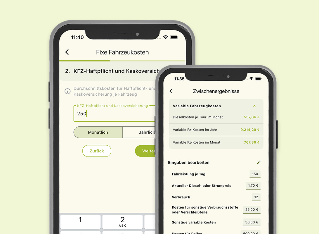 Tourkostenrechner auf Smartphone